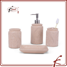 Light brown color ceramic embossed design bathroom accessories